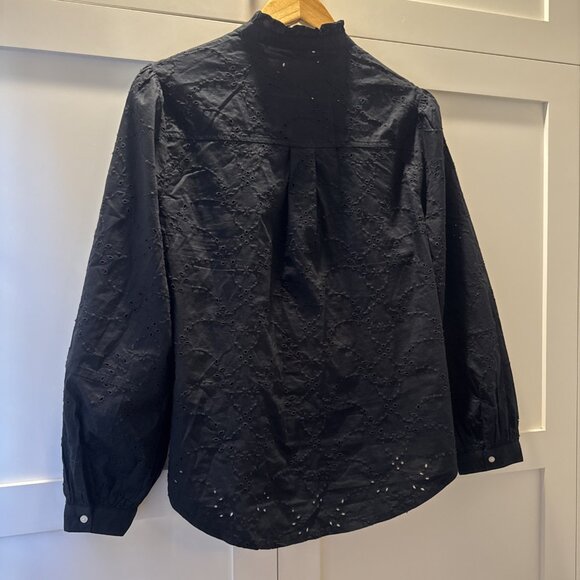Old Navy Black Eyelet Button-Up Blouse Size Small Cotton - Picture 13 of 15